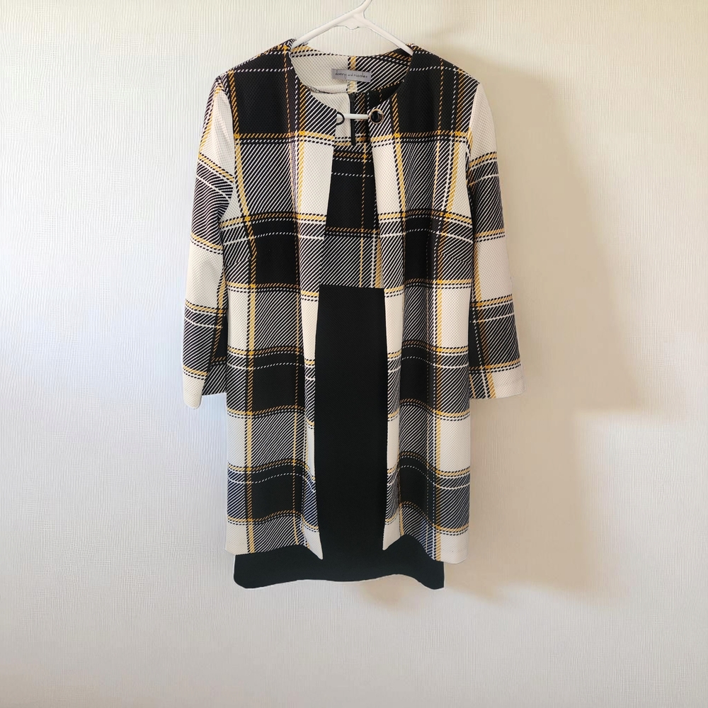 Danny & Nicole Black, White, and Yellow Plaid Coat